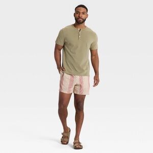 Men's Striped 5" Elevated Pull-On Shorts - Goodfellow & Co™ Beige/Pink Size XXL